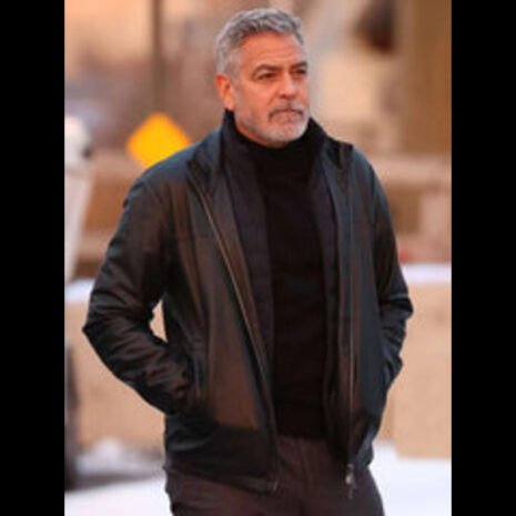 George Clooney black leather jacket