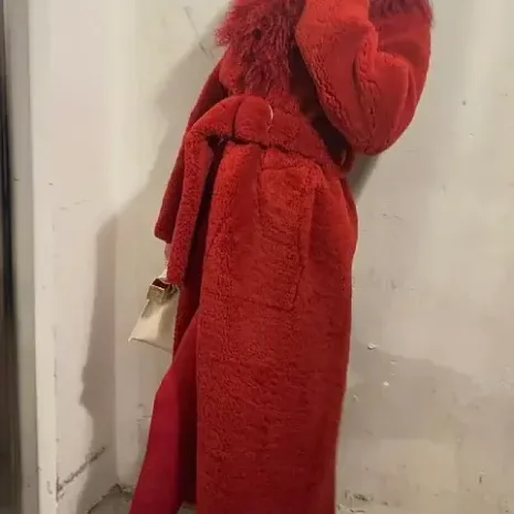 Kylie Jenner woolen red long coat