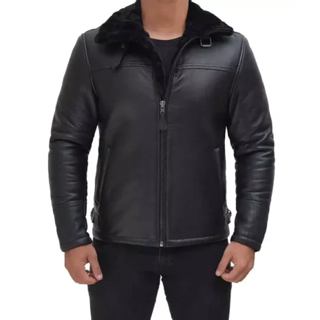 Men's B3 Bomber Black Shearling Leather Jacket