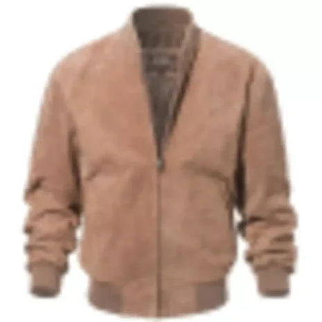 Adamsville Mens Premium Camel Suede Bomber Jacket